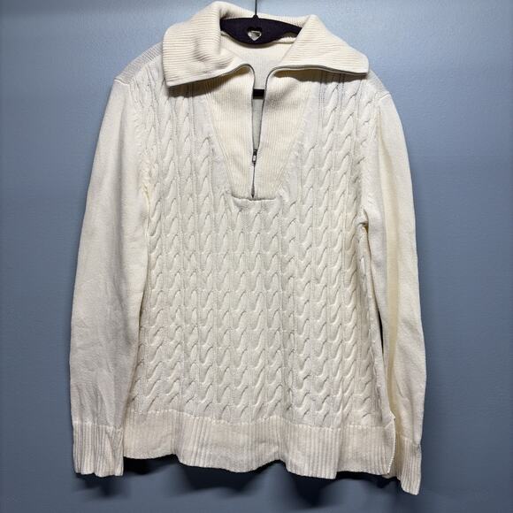 Talbots Sweaters - TALBOTS Womens SWEATER Long Sleeve 1/4 Zip Pullover IVORY Size 1X